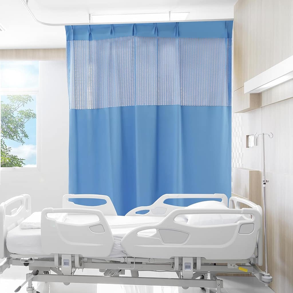 Hospital cubicle curtains Dubai - blue privacy curtains for clinic and medical ward