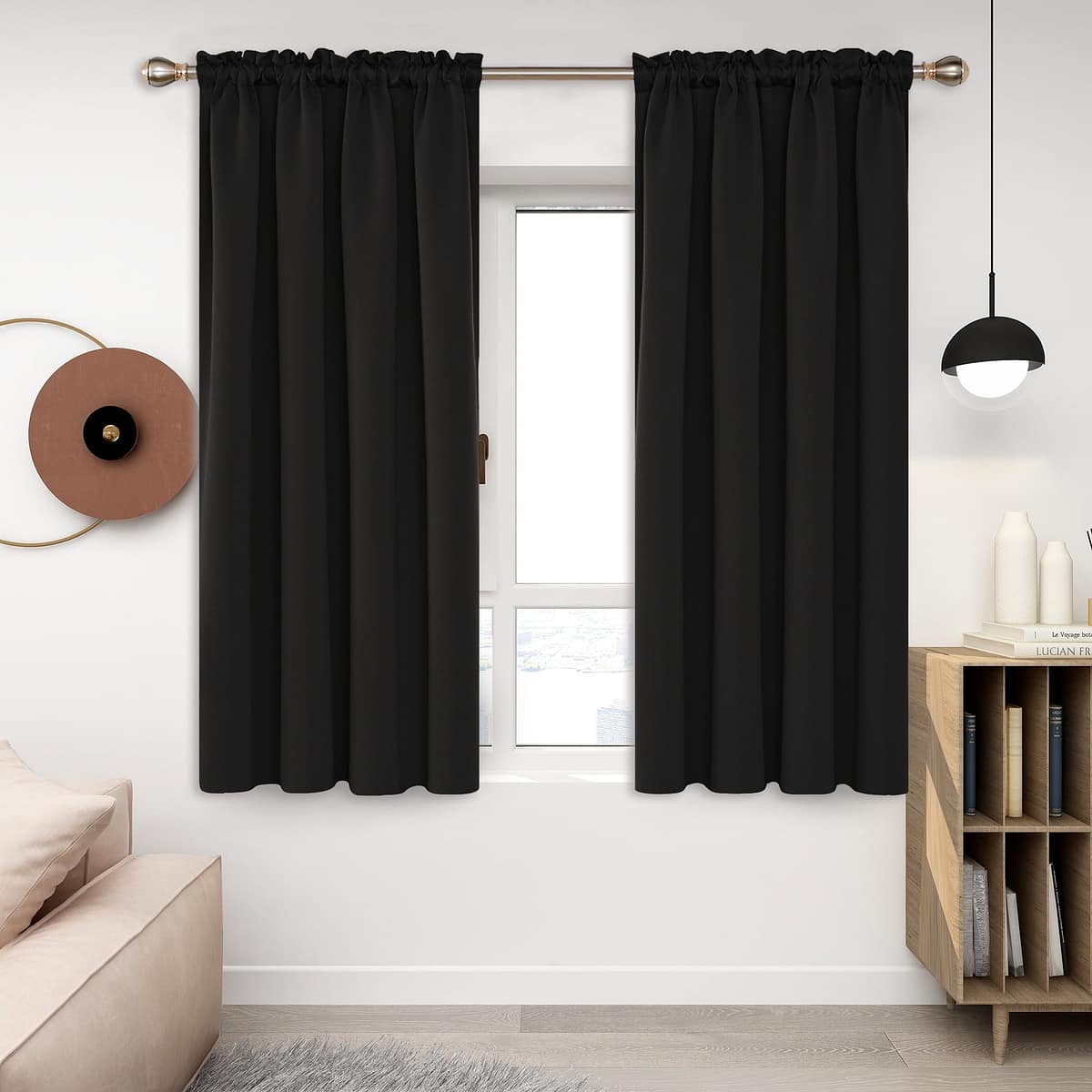 Thermal curtains Dubai - black blackout insulating curtains for bedroom